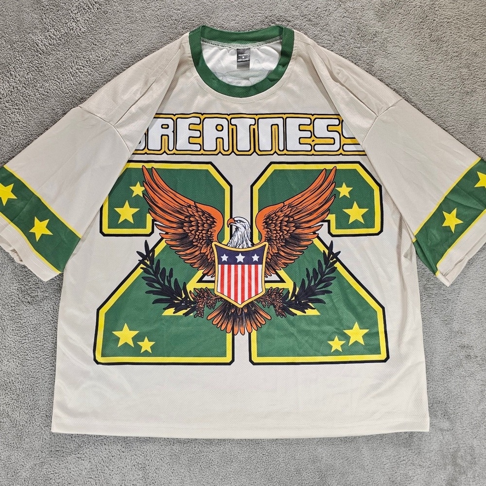 Manfinity Greatness Eagle Jersey Shirt Mens Medium White Green Streetwear Tee